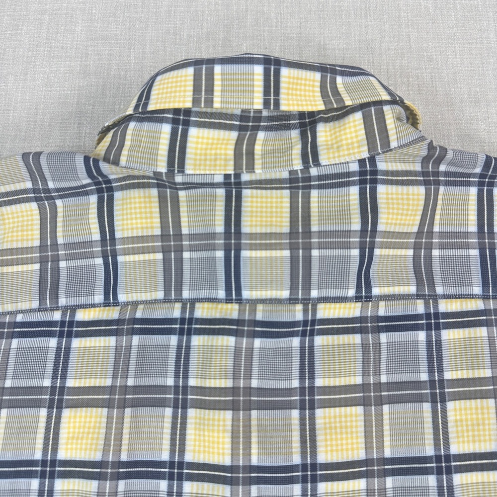 Thomas Dean Button Down Mens Large Yellow Grey Plaid Pima Cotton Long Sleeve - Picture 5 of 13